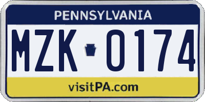 PA license plate MZK0174