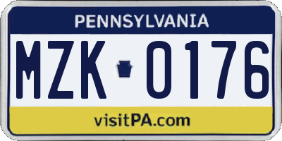 PA license plate MZK0176