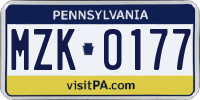 PA license plate MZK0177
