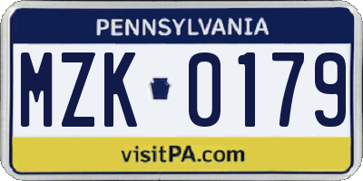 PA license plate MZK0179