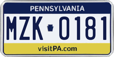 PA license plate MZK0181