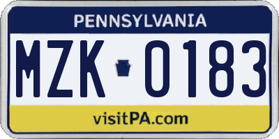 PA license plate MZK0183