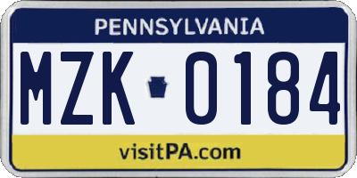 PA license plate MZK0184