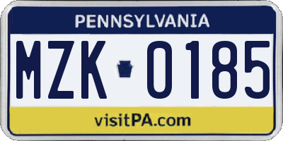 PA license plate MZK0185