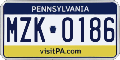 PA license plate MZK0186