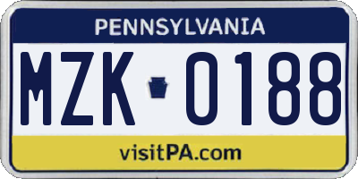 PA license plate MZK0188