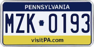 PA license plate MZK0193