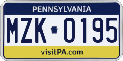 PA license plate MZK0195