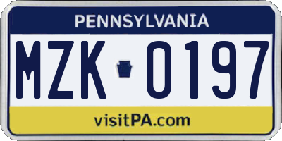 PA license plate MZK0197