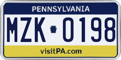 PA license plate MZK0198