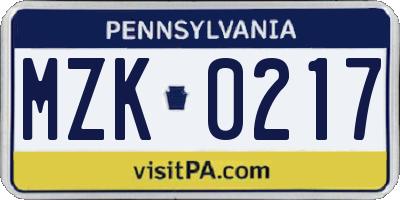 PA license plate MZK0217