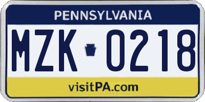 PA license plate MZK0218