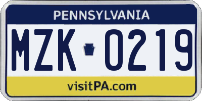 PA license plate MZK0219