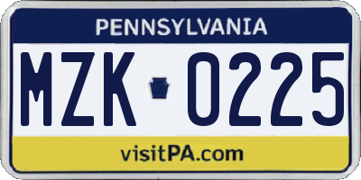 PA license plate MZK0225