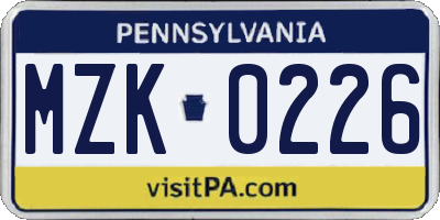PA license plate MZK0226