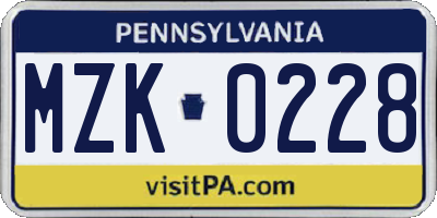 PA license plate MZK0228