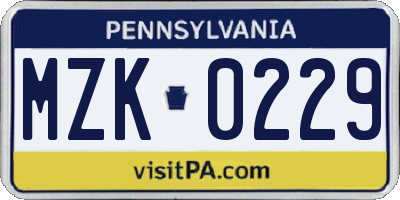 PA license plate MZK0229
