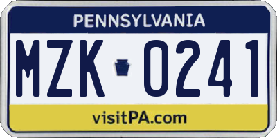 PA license plate MZK0241