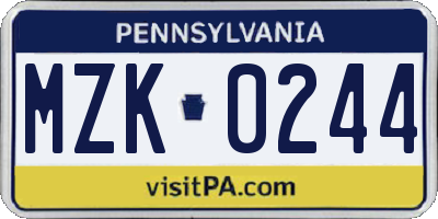 PA license plate MZK0244