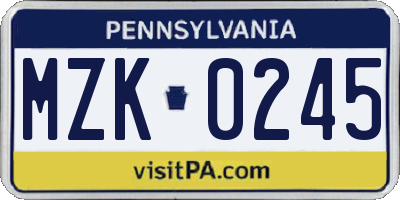 PA license plate MZK0245