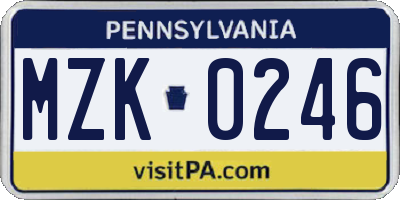 PA license plate MZK0246