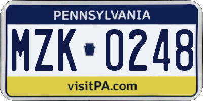 PA license plate MZK0248