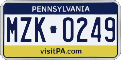 PA license plate MZK0249