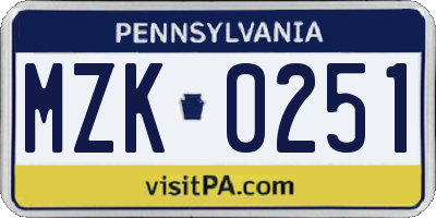 PA license plate MZK0251