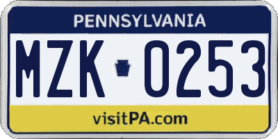 PA license plate MZK0253
