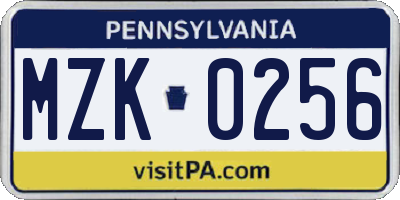 PA license plate MZK0256