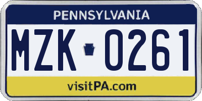 PA license plate MZK0261