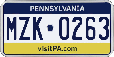 PA license plate MZK0263