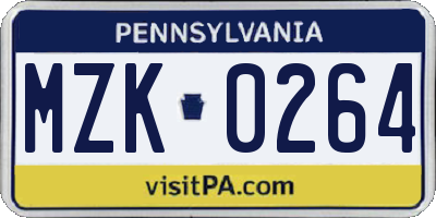 PA license plate MZK0264