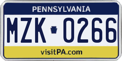 PA license plate MZK0266