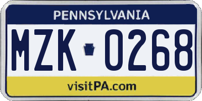 PA license plate MZK0268