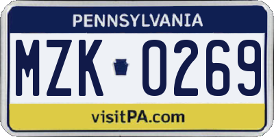 PA license plate MZK0269