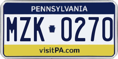 PA license plate MZK0270