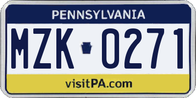 PA license plate MZK0271