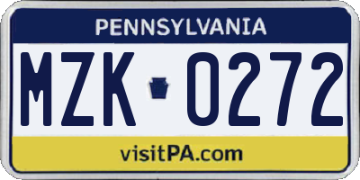 PA license plate MZK0272