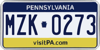 PA license plate MZK0273