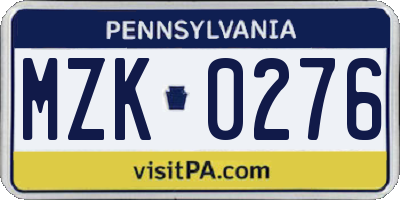 PA license plate MZK0276