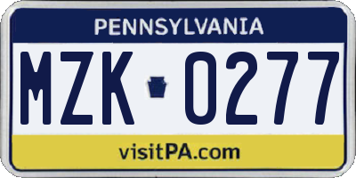 PA license plate MZK0277