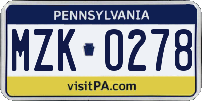 PA license plate MZK0278