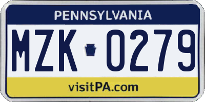 PA license plate MZK0279
