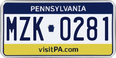 PA license plate MZK0281