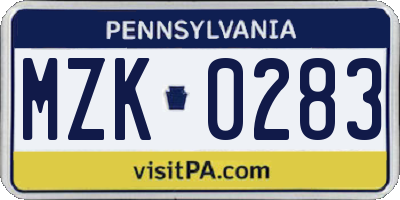 PA license plate MZK0283