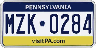 PA license plate MZK0284