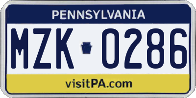 PA license plate MZK0286
