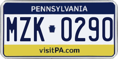 PA license plate MZK0290