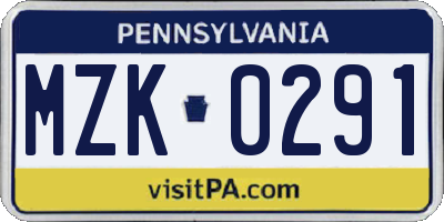 PA license plate MZK0291